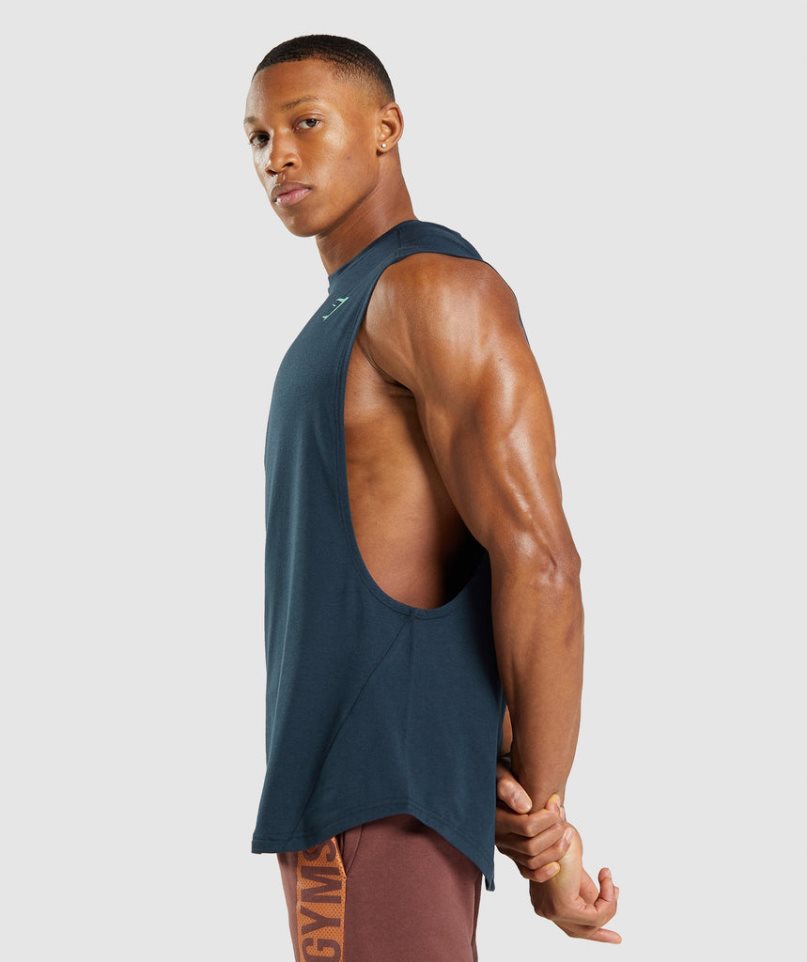 Men's Gymshark Bold Drop Arm Tanks Navy | CA 6N875D